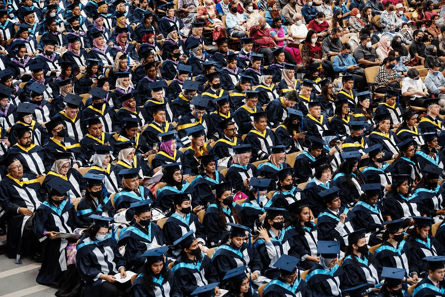 Graduation Large crowd of university graduates wearing caps and gowns
